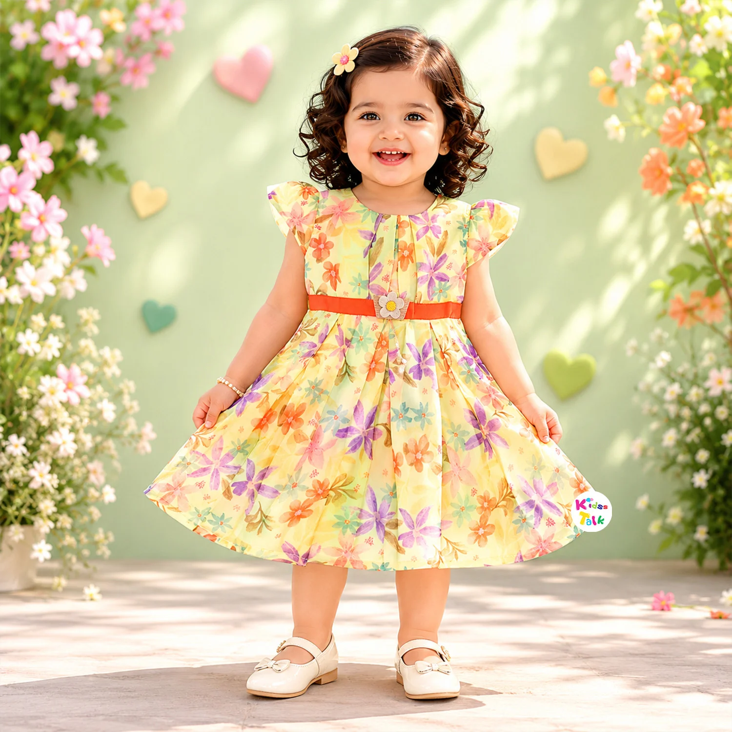 Cotton Half Sleeve Frock With Embroidery - Lemon Yellow