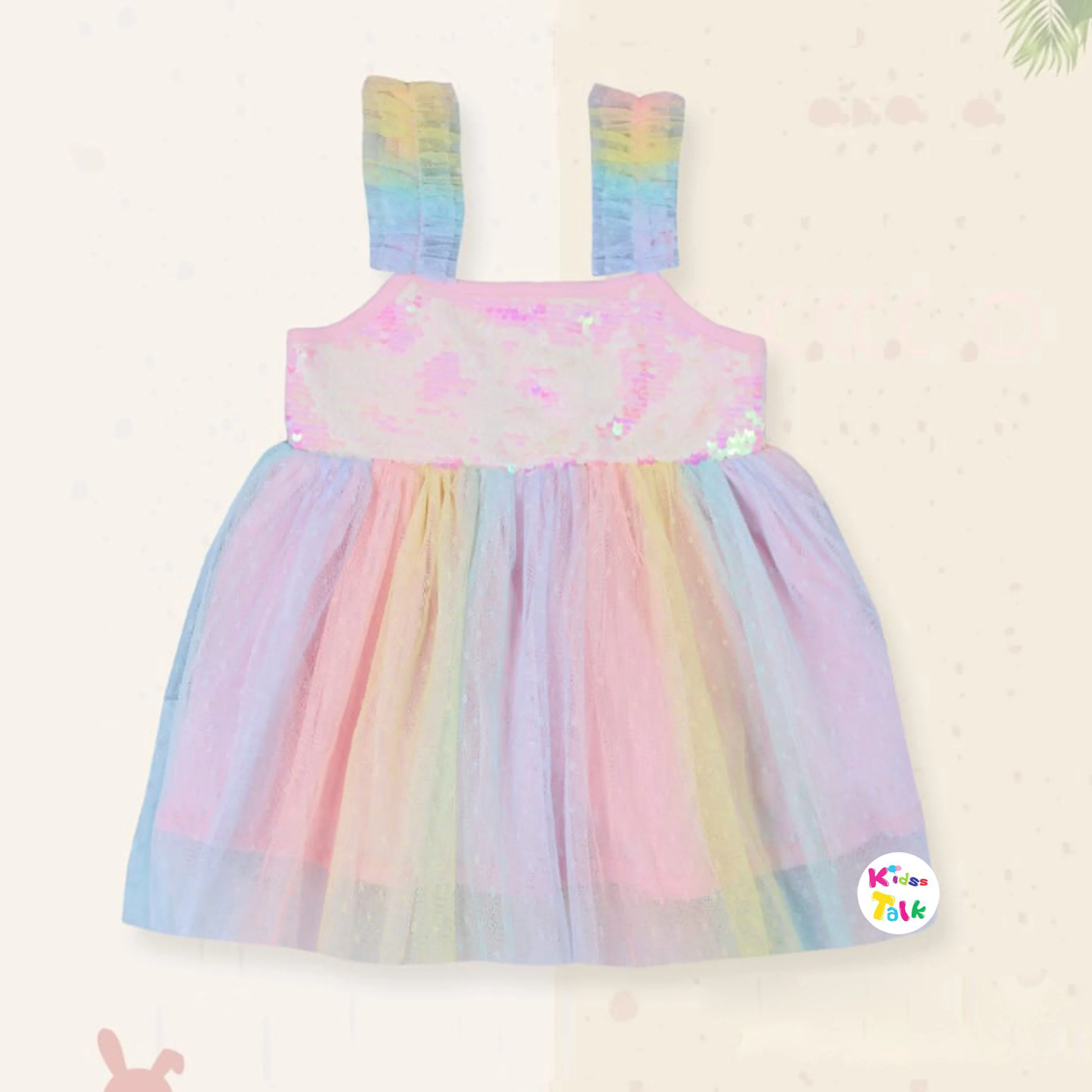 Net Sleeveless Frock With Sequins- Multicolour