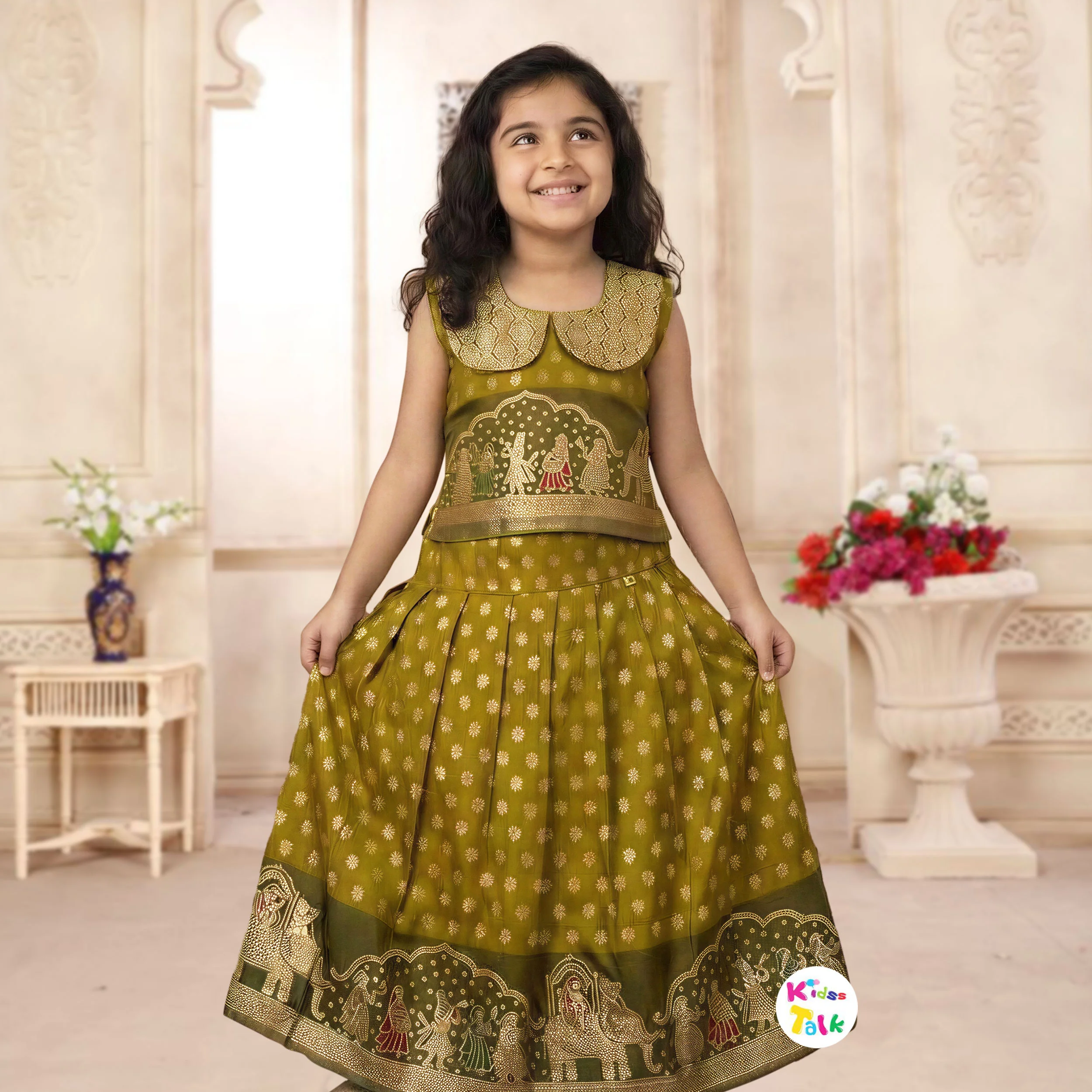 Silk Sleeveless Zardhosi Work Choli With Lehenga & Dupatta - Green