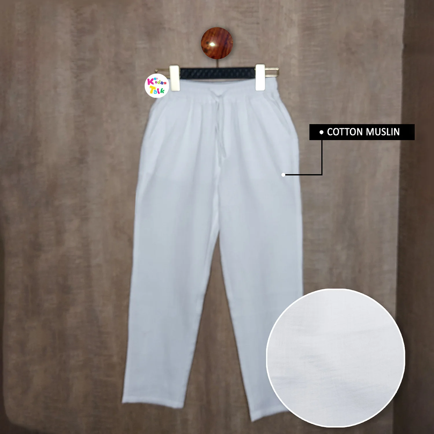 Muslin Half Sleeve Full Pant - White