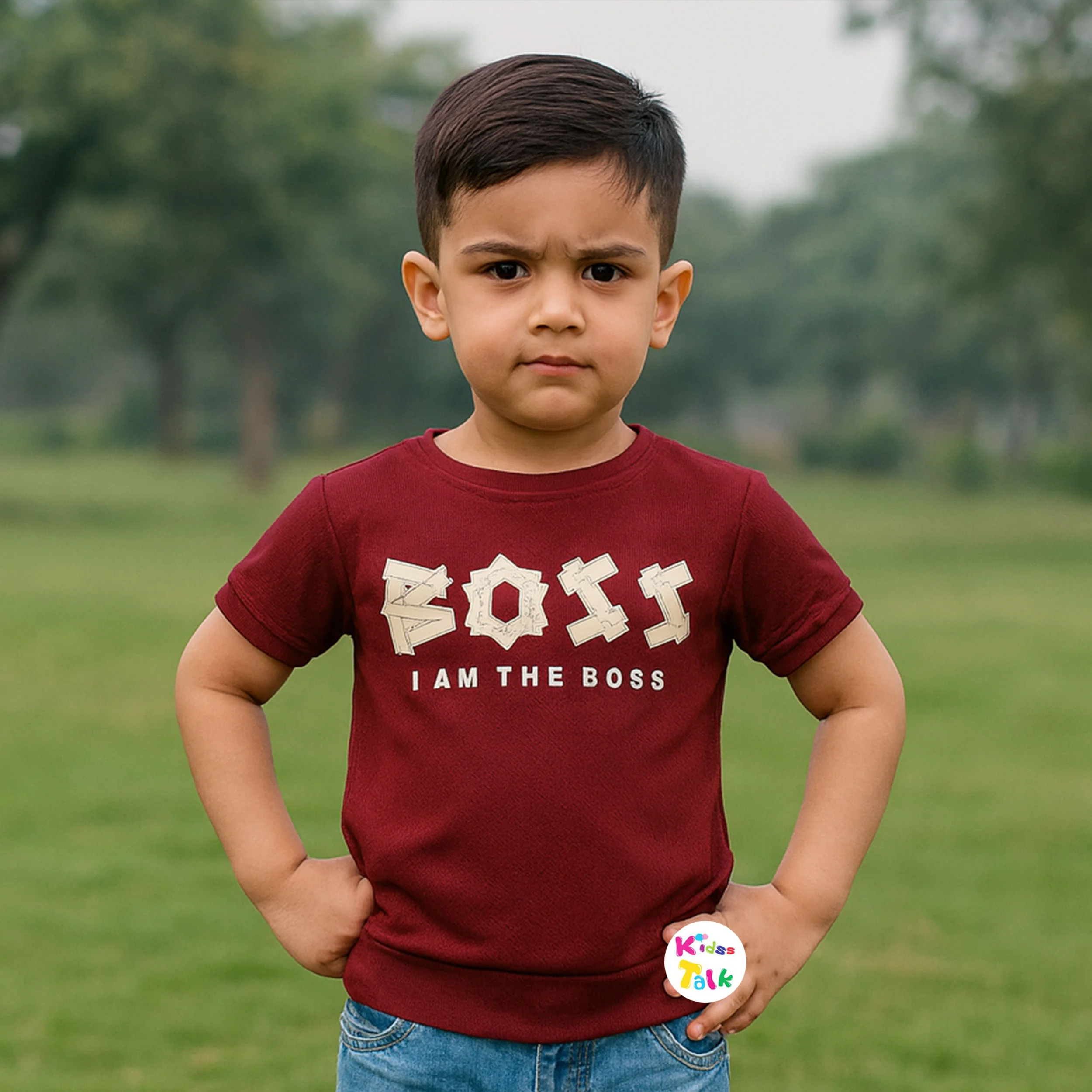 Cotton Knitted Half Sleeve Printed T-shirt - Maroon