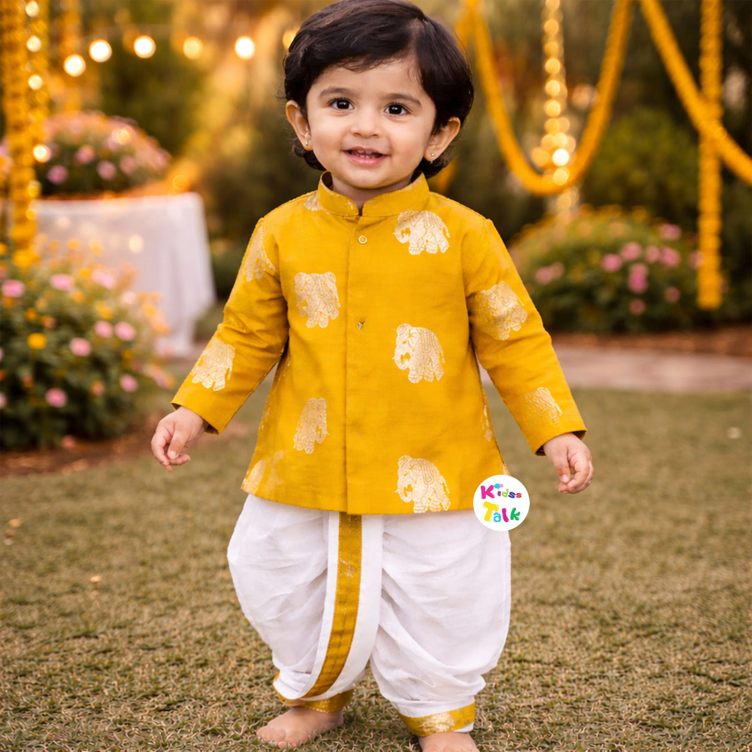 Royal Full Sleeve Embroidered Kurta With Pyjama - Mustard