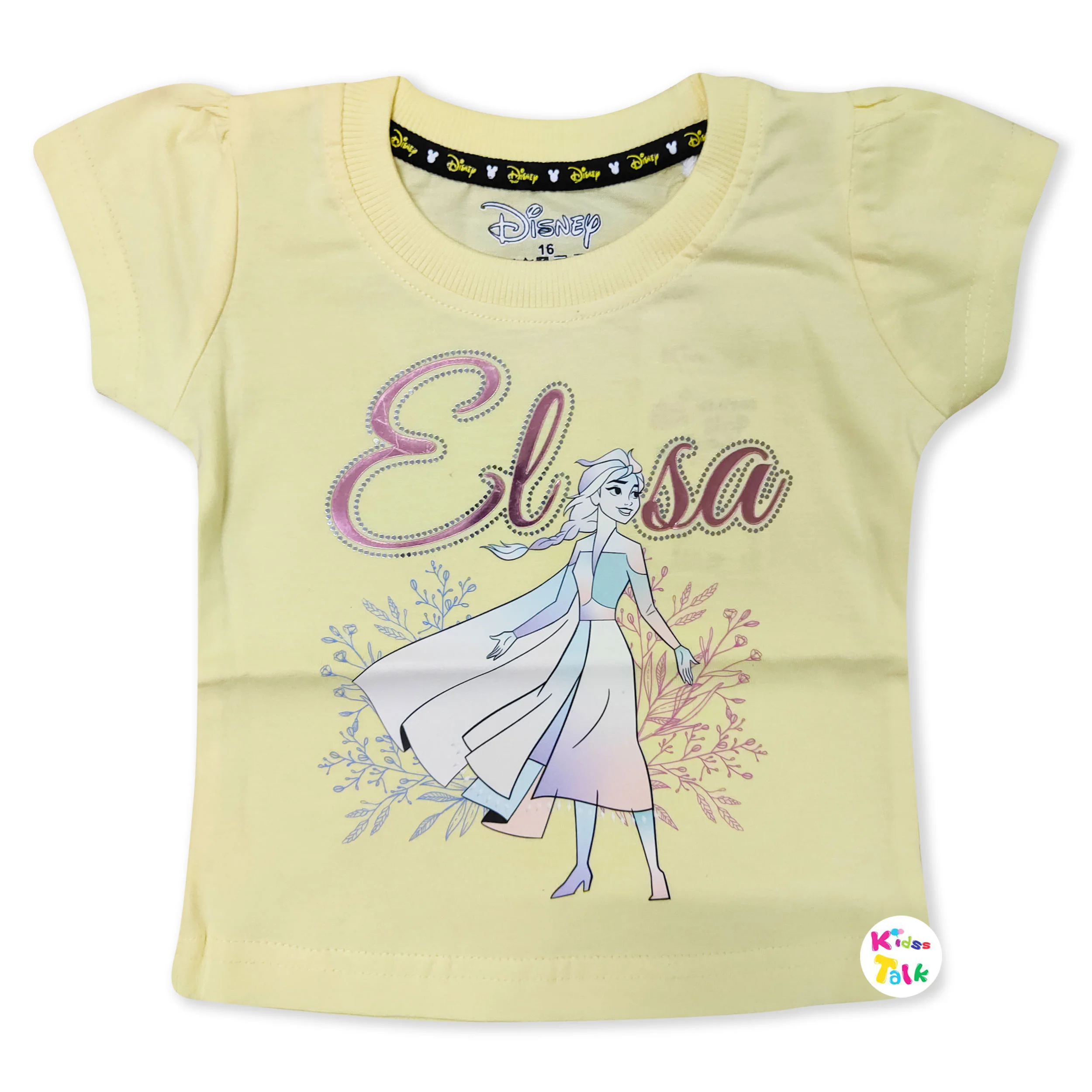 Cotton Knitted Half Sleeve T-shirt With Cute Print - Lemon Yellow