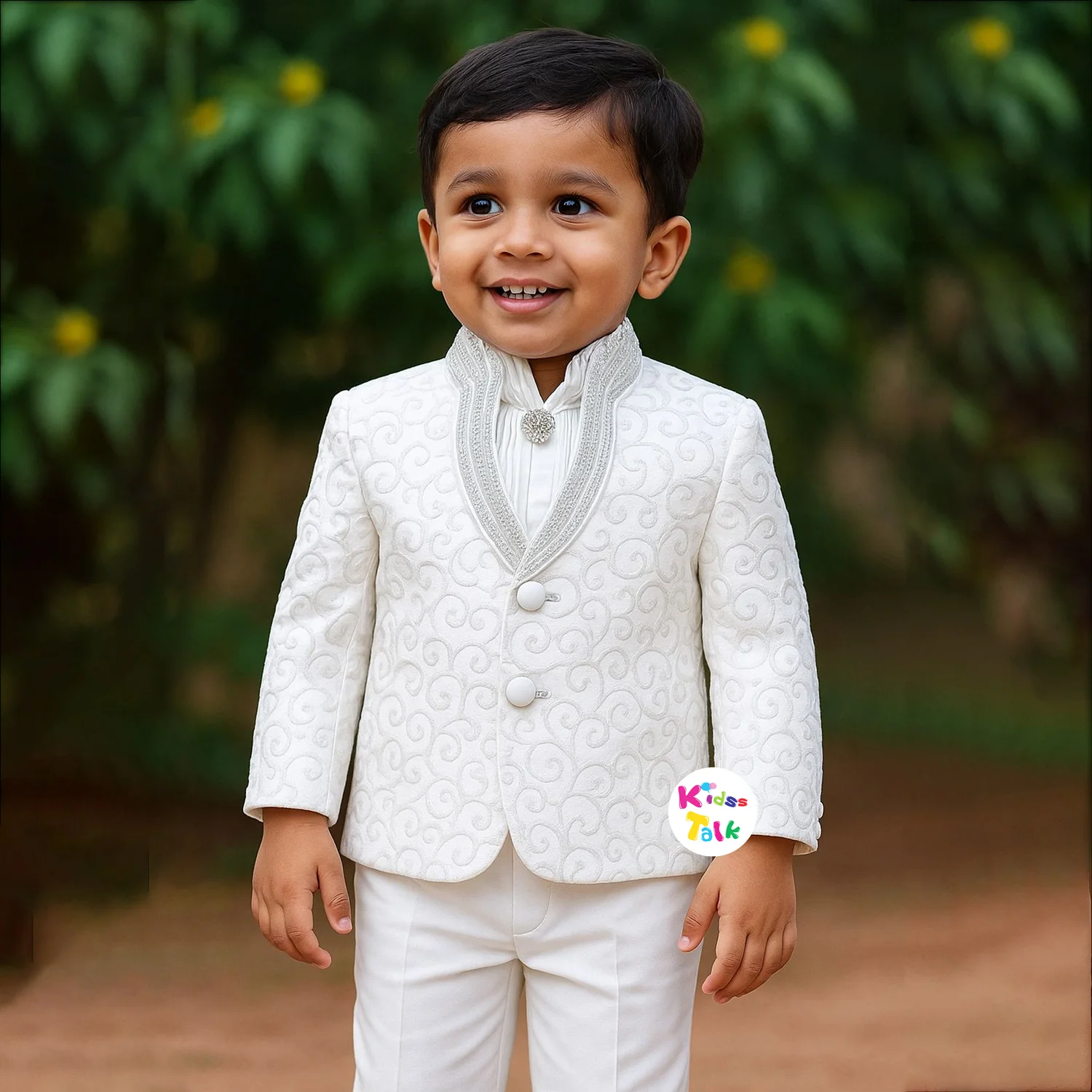 Velvet Solid Bead Work Full Sleeve Coat With Full Pant -white